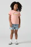 Dětské riflové kraťasy Levi's MINI MOM SHORT W EMBROIDER modrá barva, s potiskem, nastavitelný pas, 3EM218