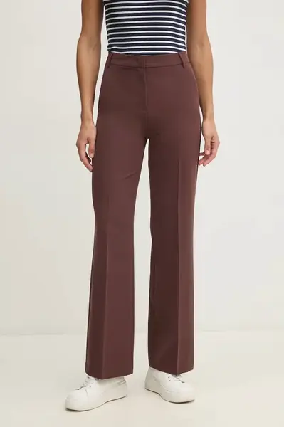 Kalhoty Sisley dámské, hnědá barva, jednoduché, high waist, 4KVXLF02I