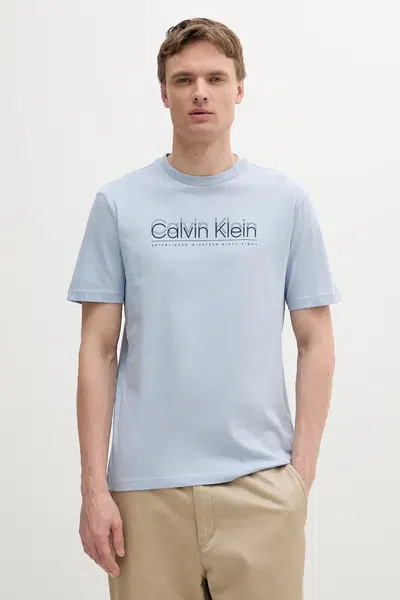Bavlněné tričko Calvin Klein modrá barva, s potiskem, K10K114149