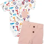 Baby Nellys 2-dílná sada body kr. rukáv, kraťásky, Safari - ecru/béžová, vel. 86