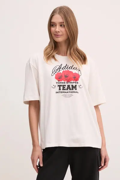 Tričko adidas Originals FLOWER TEE béžová barva, JN6690