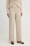 Kalhoty OUI dámské, béžová barva, široké, high waist, 90598