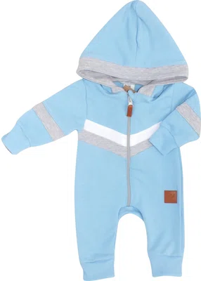 Z&Z Bavlněný kojenecký overal na zip s pruhy SPORT - modrý vel.  86