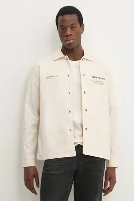 Džínová košile Pepe Jeans SAM pánská, béžová barva, regular, s klasickým límcem, PM308811