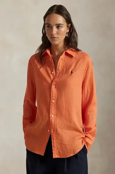 Lněná košile Polo Ralph Lauren bílá barva, relaxed, s klasickým límcem, 211970730