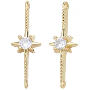 8Pcs Brass Pave Clear Cubic Zirconia Connector Charms
