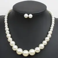 Alloy with ABS Plastic Pearl Round Beaded Necklaces & Stud Earrings Sets for Women