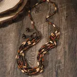 Bohemian Ethnic Style Wood Beaded Multilayer Necklaces & Dangle Earrings Sets