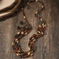 Bohemian Ethnic Style Wood Beaded Multilayer Necklaces & Dangle Earrings Sets