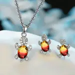 Tortoise Alloy Rhinestone & Glass Pendant Necklaces & Stud Earrings Sets
