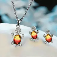 Tortoise Alloy Rhinestone & Glass Pendant Necklaces & Stud Earrings Sets