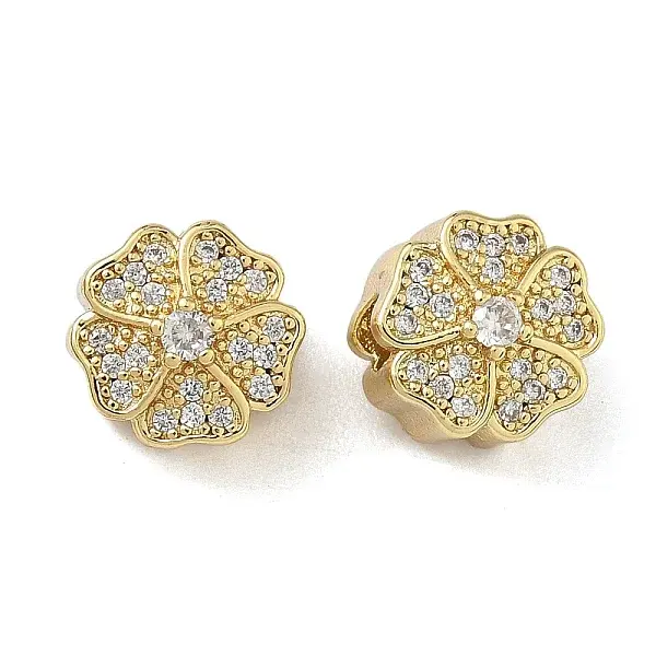 Brass Micro Pave Clear Cubic Zirconia Beads