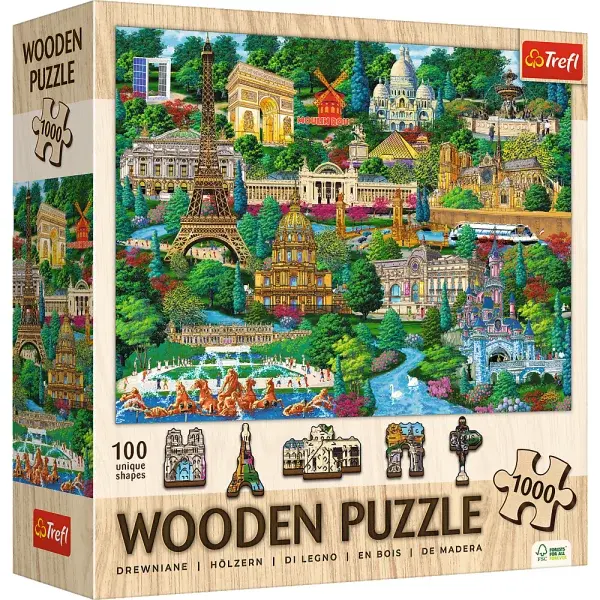 Trefl Drevené puzzle 1000 - Francúzsko - Slávne miesta