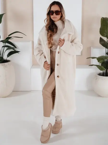 Dámský krémový teddy kabát