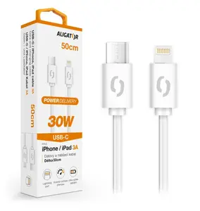 Datový kabel Aligator Power 30W, USB-C/Lightning 3A, 0,5m bílá