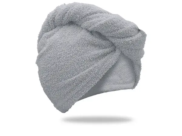 Rychleschnoucí froté turban na vlasy světle šedý, 100% bavlna