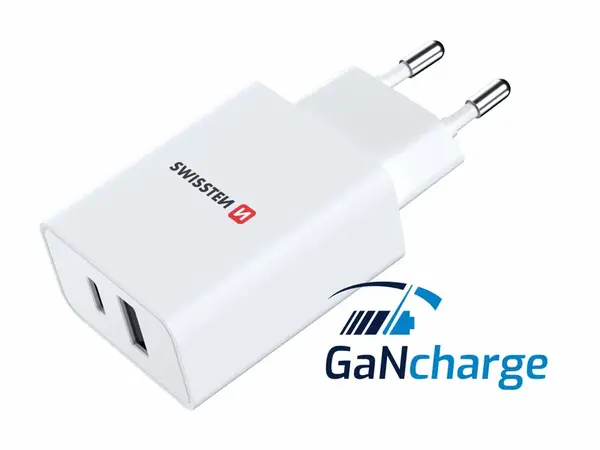 Swissten síťový adaptér /GaN/USB-C+USB/30W Power Delivery/ bílá