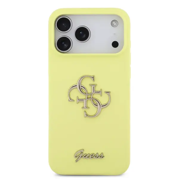 Zadní kryt Guess Liquid Silicone 4G Metal Logo pro Apple iPhone 17 Pro Max, žlutá