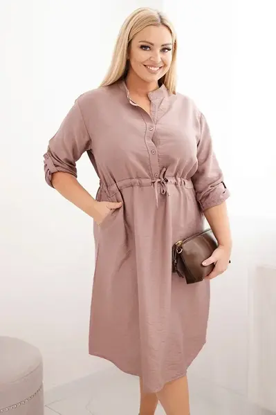 Kesi Włoski Dámska sukňa z viskózy Plus Size s gombíkmi a viazaním v páse fango