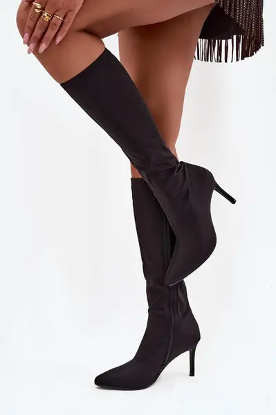 S. BARSKI Materiálové dámské kozačky na jehlovém podpatku S.Барски