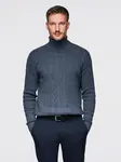 Ombre Men's turtleneck sweater with checkered weave - navy blue