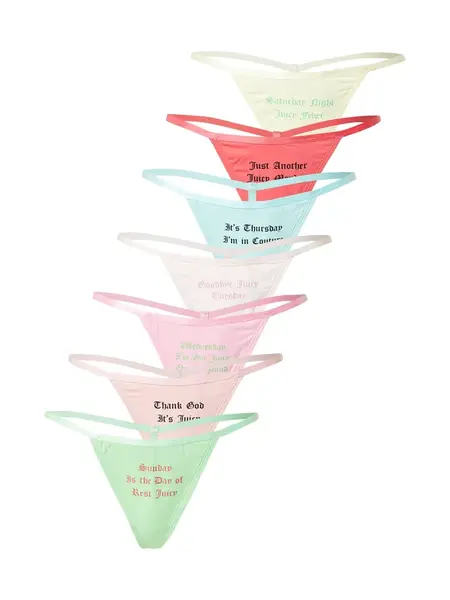 Juicy Couture Tangá 'DAYS OF THE WEEK'  svetlomodrá / staroružová / čierna / biela