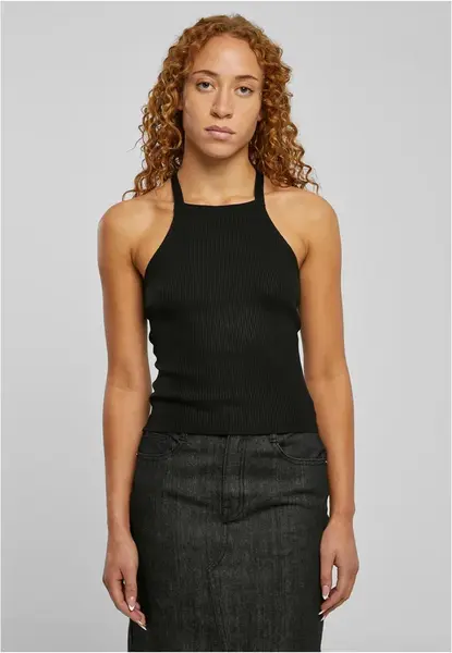Women's ribbed knit top with crossed back, black