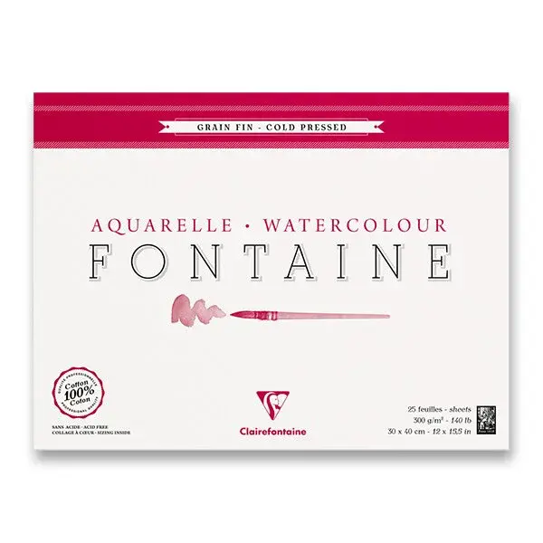 Akvarelový blok Clairefontaine Fontaine Cold Pressed - 30 x 40 cm, 25 listů, 300 g