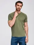 Ombre Men's t-shirt with wash effect and buttons at neckline - olive