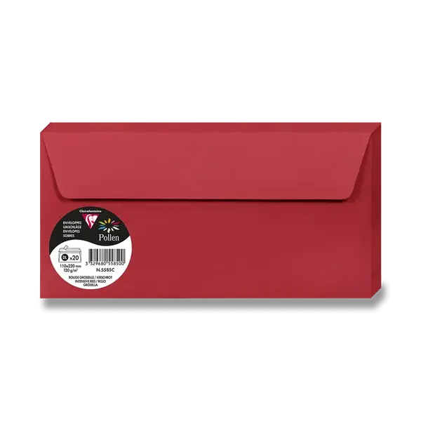 Barevná obálka Clairefontaine, DL, samolepicí, 20 ks - červená
