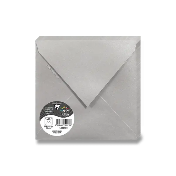 Barevná obálka Clairefontaine 165 × 165 mm, olizová, 20 ks - stříbrná