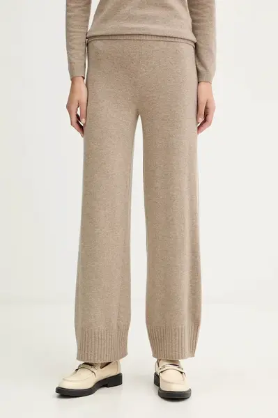 Kalhoty s příměsí vlny United Colors of Benetton hnědá barva, high waist, 102HDF00Z