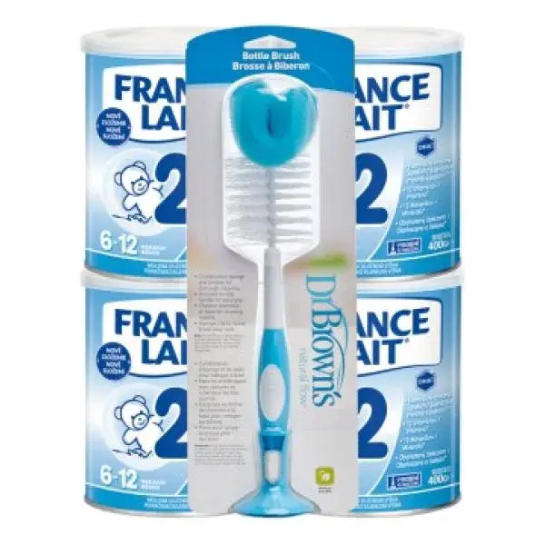 France Lait 2 následná mléčná kojenecká výživa od 6-12 měsíců 4x400g + Dr.Brown`s Kartáč