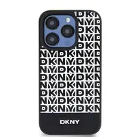 Zadní kryt DKNY PU Leather Repeat Pattern Bottom Stripe Magsafe pro Apple iPhone 15 Pro, černá