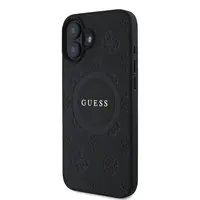 Zadní kryt Guess Saffiano Peony Stamp MagSafe pro Apple iPhone 16, černá
