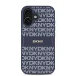 Zadní kryt DKNY PU Leather Repeat Pattern Tonal Stripe pro Apple iPhone 16, modrá