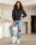Resti Black women's quilted jacket with hood