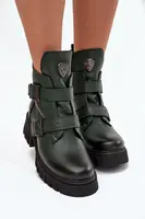 Kožené zateplené dámské boty s přezkami a ozdobným detailem Zazoo