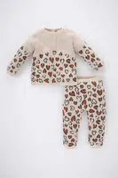 DEFACTO Baby Girl Leopard Patterned Knitwear Sweater Bottom 2-Piece Set