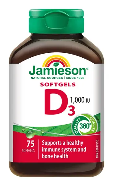 Jamieson Vitamín D3 1000 IU Softgels