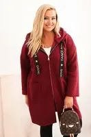 Kesi Włoski Dámský kabát Plus Size z umělého beránka s kapucí a kapsami bordový