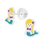 SILVER Dětské stříbrné náušničky Mořská panna premium, puzetové, silikon