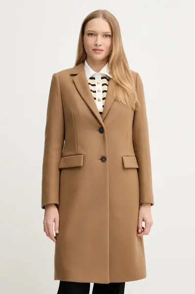 Kabát s příměsí vlny Tommy Hilfiger béžová barva, WW0WW46547