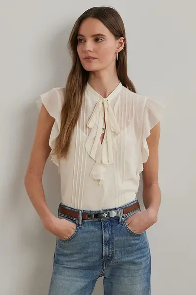 Halenka Lauren Ralph Lauren dámská, béžová barva, hladká, 200970819