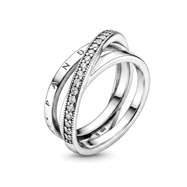 Pandora Stříbrný propletený prsten se zirkony Pavé 199057C01 48 mm