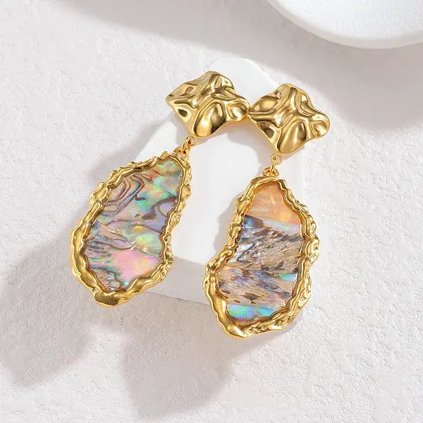 304 Stainless Steel & Natural Shell Dangle Stud Earrings