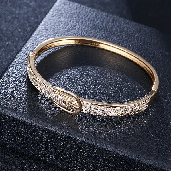 Brass Micro Pave Clear Cubic Zirconia Hinged Bangles for Women