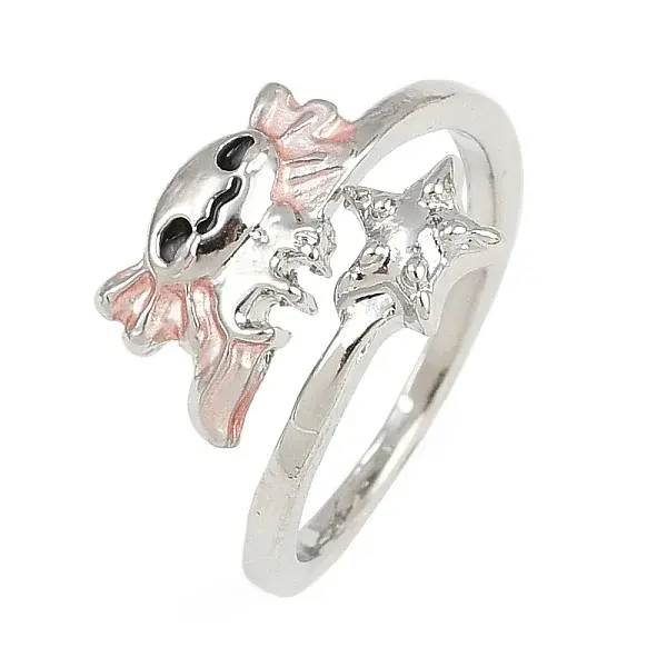 Axolotl with Starfish Alloy Enamel Adjustable Cuff Rings