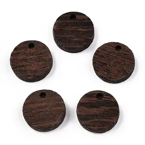 Natural Wenge Wood Flat Round Charms