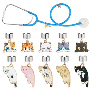 20Pcs 10 Styles Cat Alloy Enamel Stethoscope Pendant Decorations